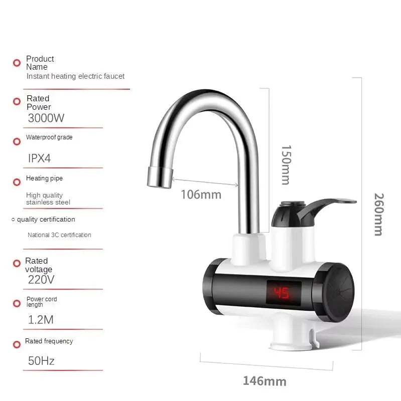 Electric Faucet Water Heater Temperature Display Instant Hot Water Heaters Kitchen Tankless Water Heating Machine