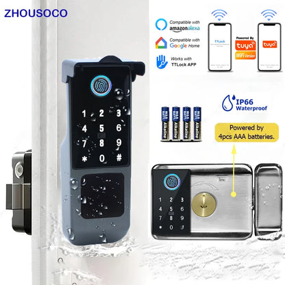 Fingerprint Lock Waterproof Tuya Wifi Remote Control Bluetooth TTLock App Card Digital Code Keyless Electronic Smart Door Lock